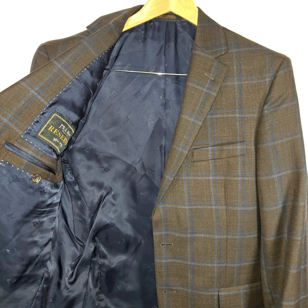 Jos. A. Bank Reserve Sport Coat Mens 42R Brown Blue E. Thomas Wool Windowpane